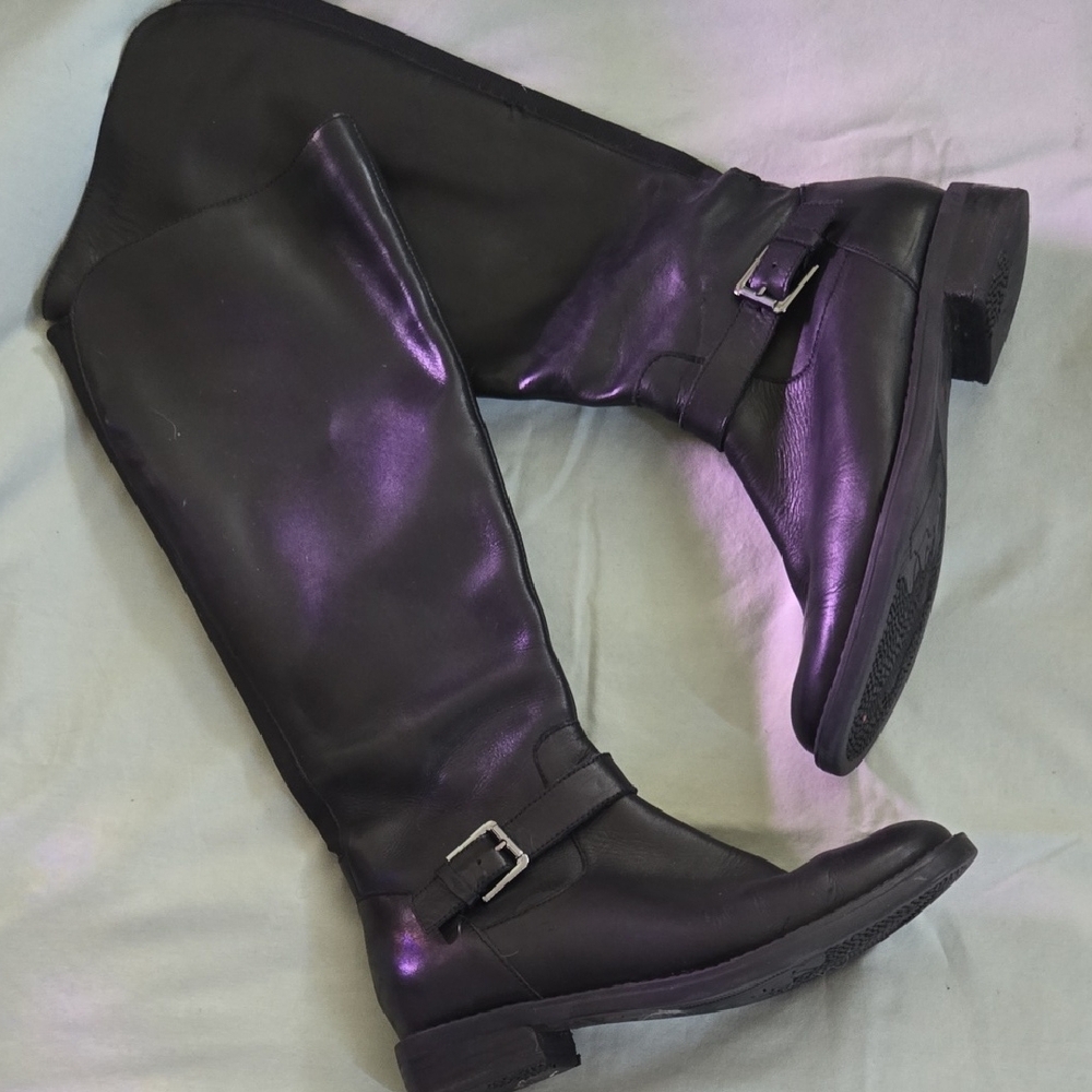 Women's Black Leather Vamp Riding Boots Size 7.5